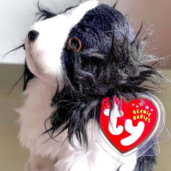 2002 4519 Frolic Black White Spaniel Plush Dog Ty Retired Beanie Baby MWMT - Picture 1 of 6
